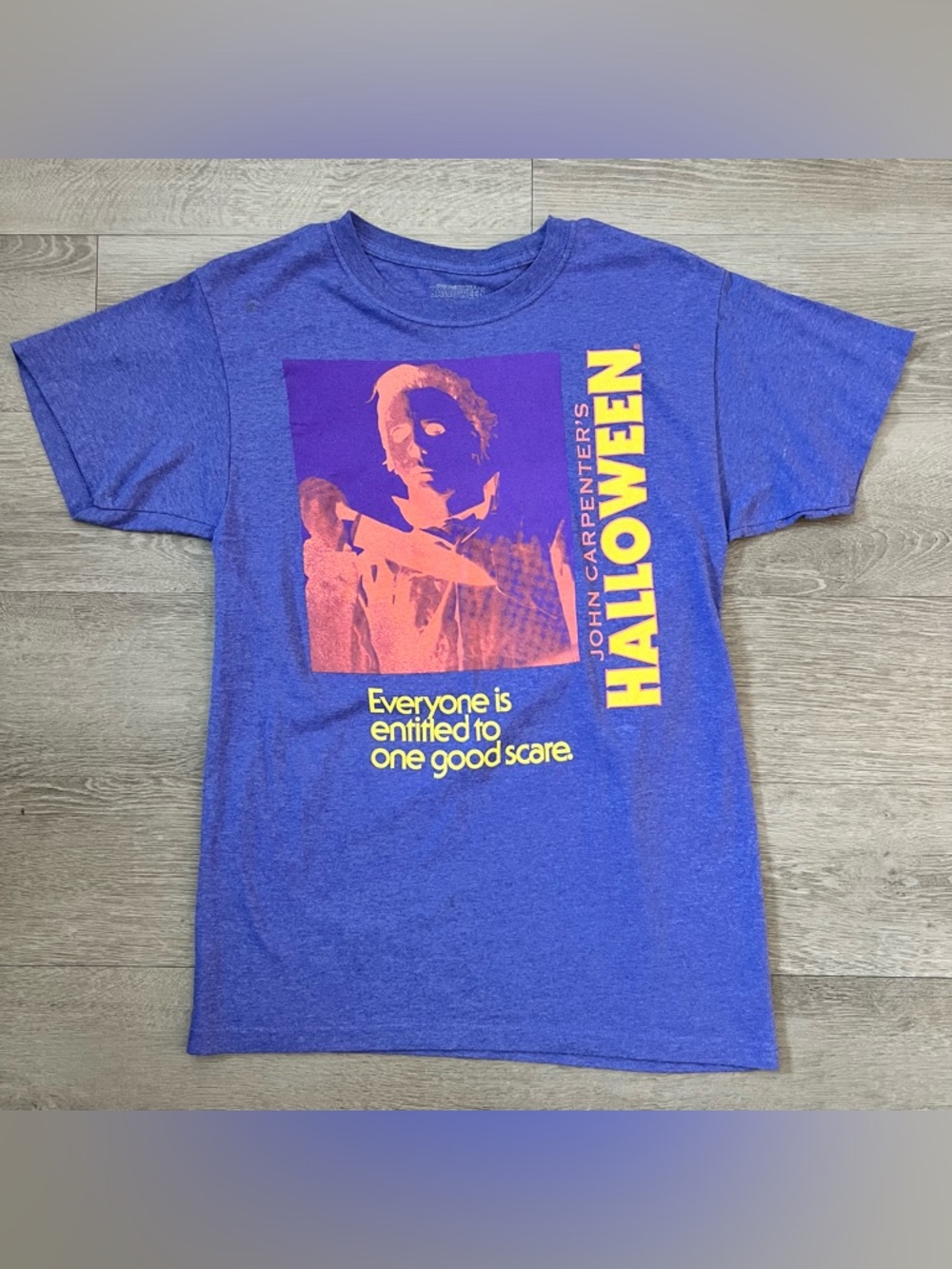 Halloween Graphic Tee - Purple with Yellow & Orange Print
